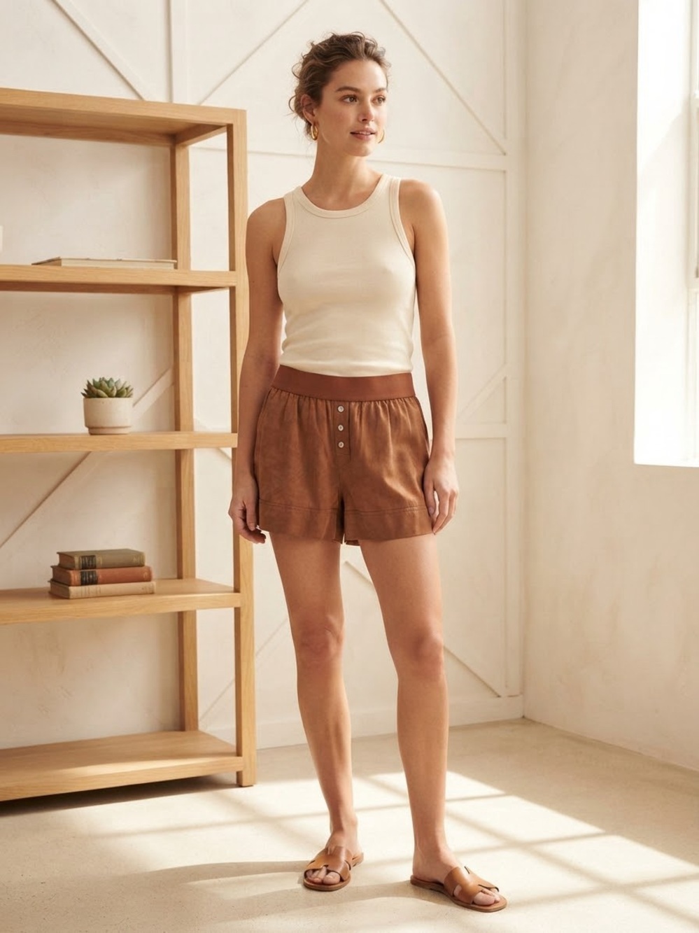 WeWoreWhat Brown Pull-On Silk Shorts XS